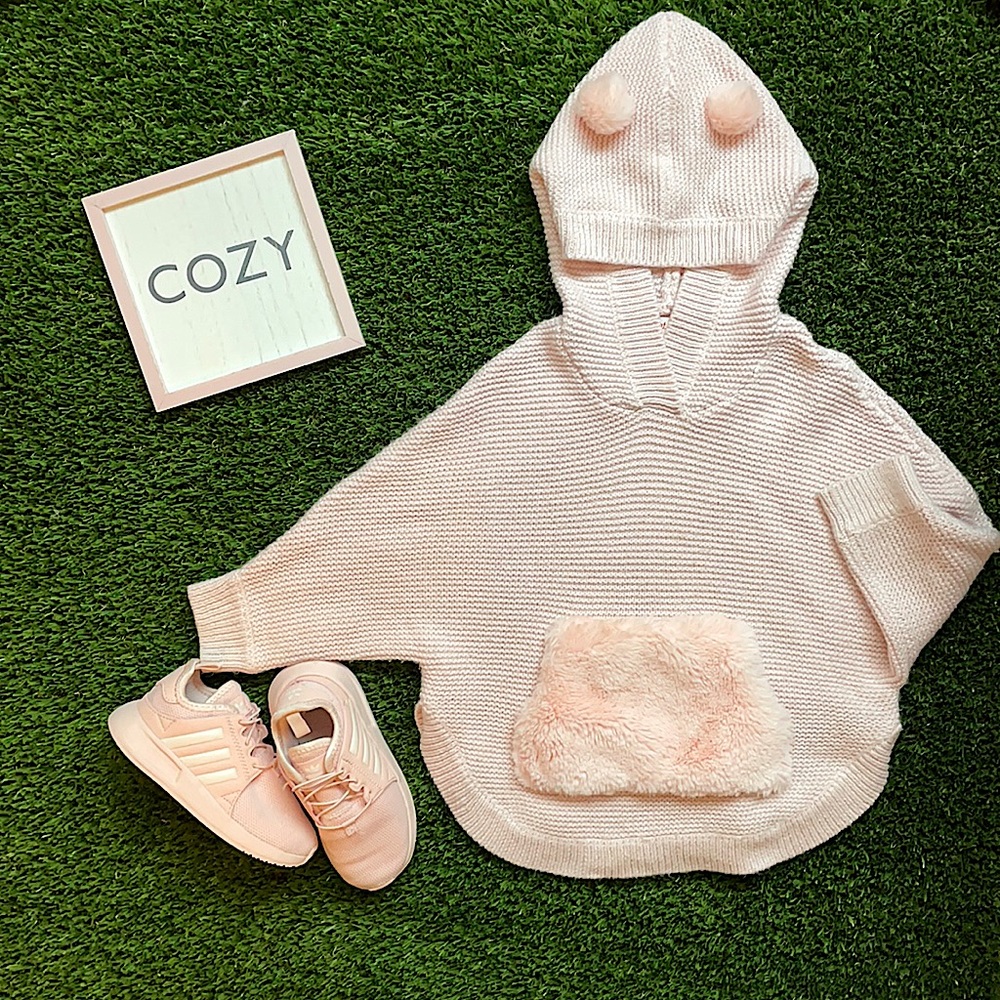 Glitter Knit Poncho with Faux Fur